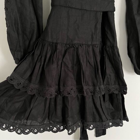 Free People x Maia Bergman Mika Linen Wrap Mini Dress in Black, Size XS NWOT - Picture 5 of 14